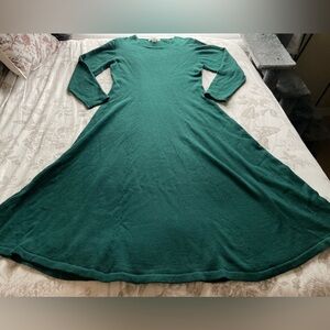 Vintage Stephanie Andrews Green Merino Wool Long Knit Maxi Sweater Dress Large